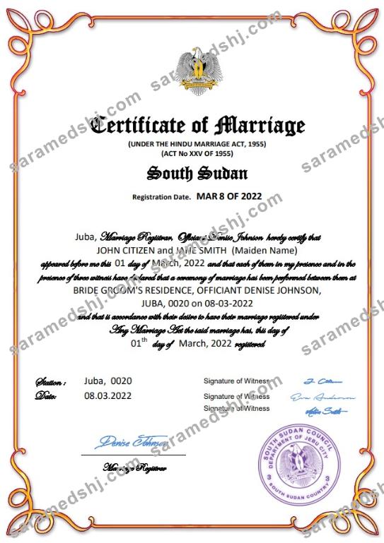South Sudan marriage certificate Word and PDF template